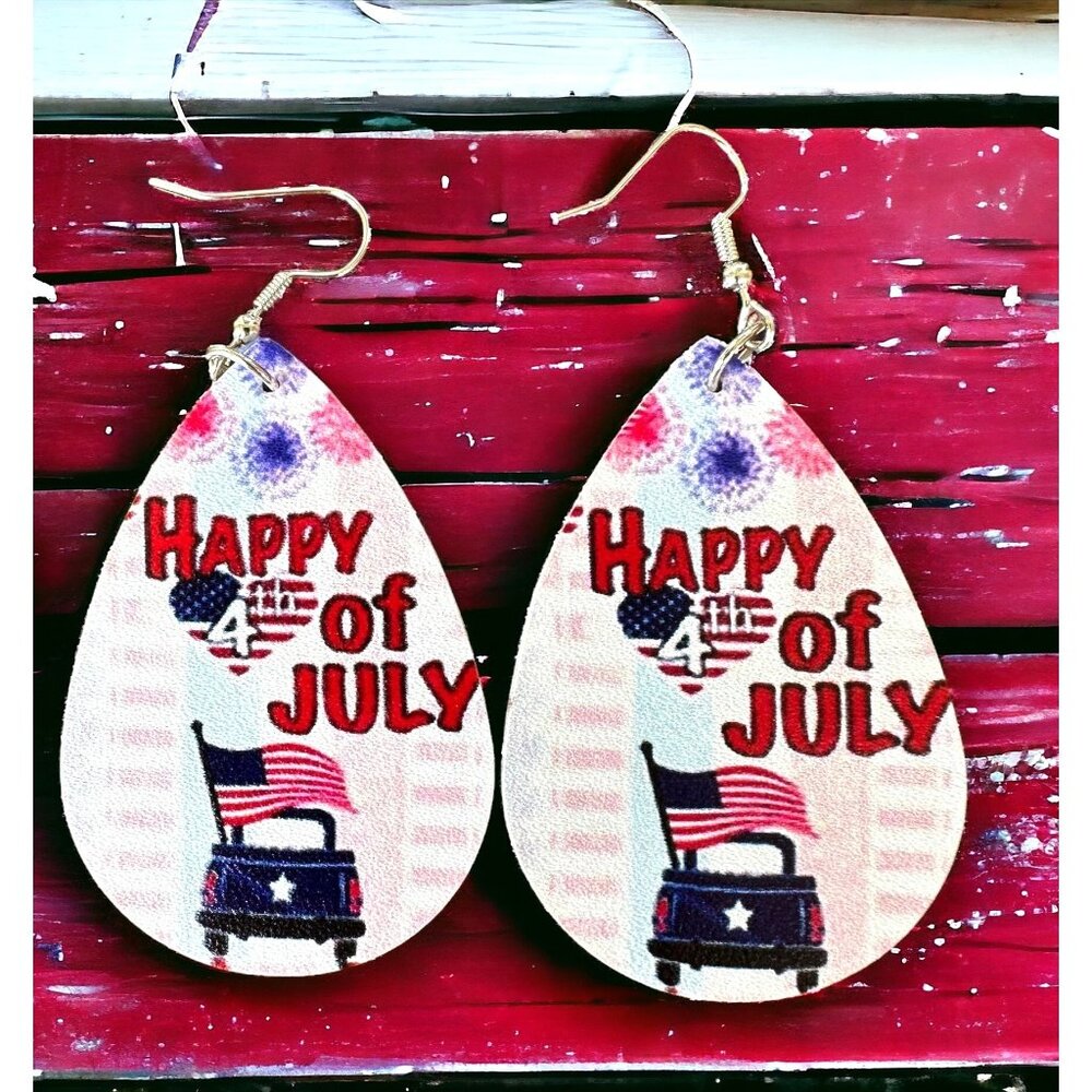 Happy 4th of July Earrings Dangle hooks Fireworks Freedom Teardrop Shape…